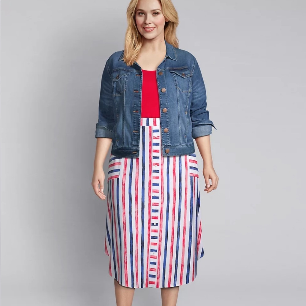 Lane Bryant Striped Crepe Midi Skirt NWT Sz 26/28